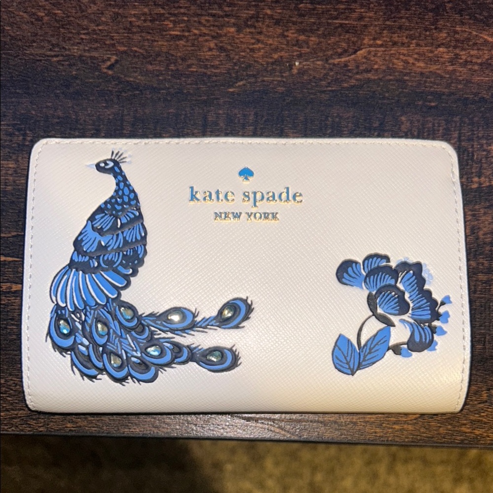Kate Spade White and Blue Peacock Wallet